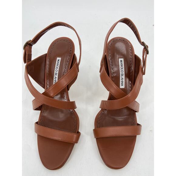 Manolo Blahnik Singanu Slingback Sandal Brown Leather 38 - Picture 3 of 5
